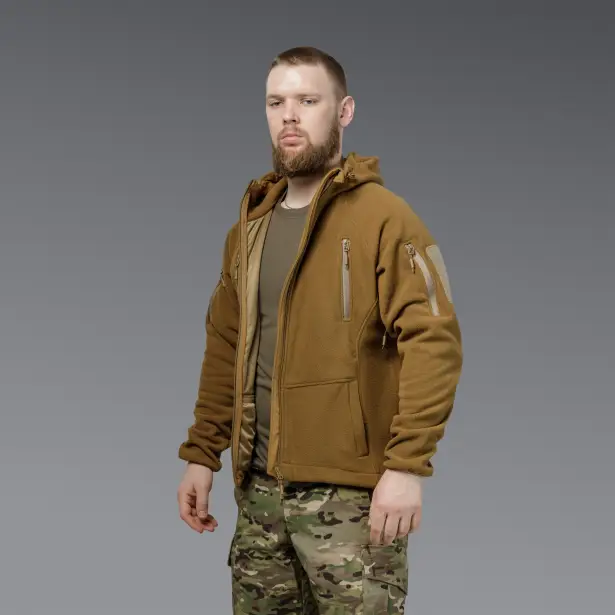 4 - Флісова тактична кофта з капюшоном. Койот. Polyester. Розмір S