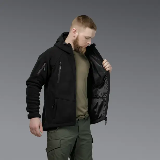 6 - Флісова тактична кофта з капюшоном. Чорна. Polyester. Розмір S