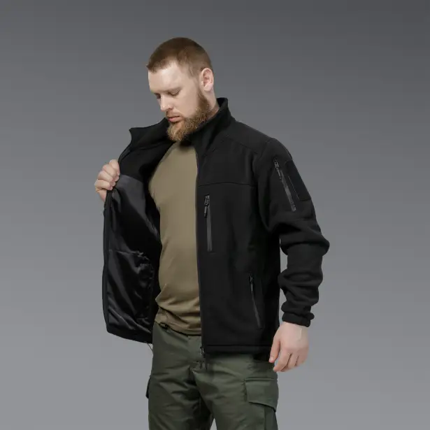 6 - Флісова тактична кофта на блискавці. Чорна. Polyester. Розмір S