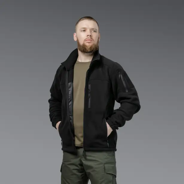 4 - Флісова тактична кофта на блискавці. Чорна. Polyester. Розмір S