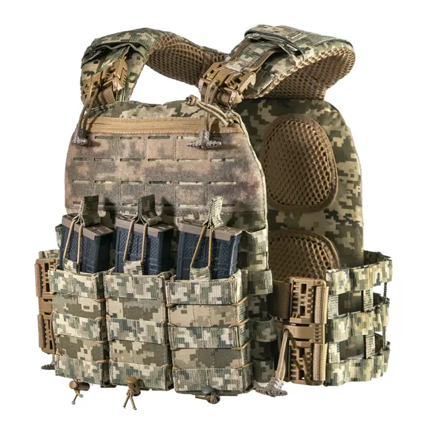 1 - Плитоноска TUR PRO Скелетон, 3 підсумки для AK/AR з системою швидкого скидання. Molle. Колір Піксель.