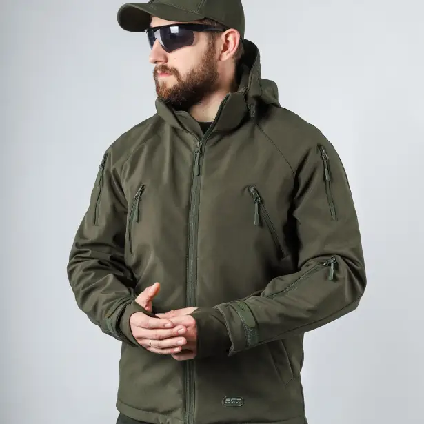 1 - Куртка тактична Softshell ХАНТЕР. Осінь-Весна Олива. Розмір S (40-42)