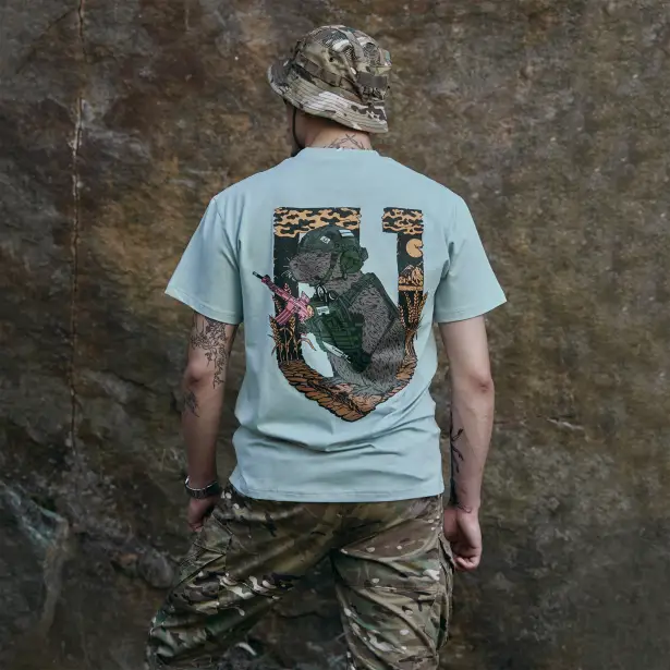 4 - Футболка Military Capybara. Бавовна/еластан. Сіра. Розмір М