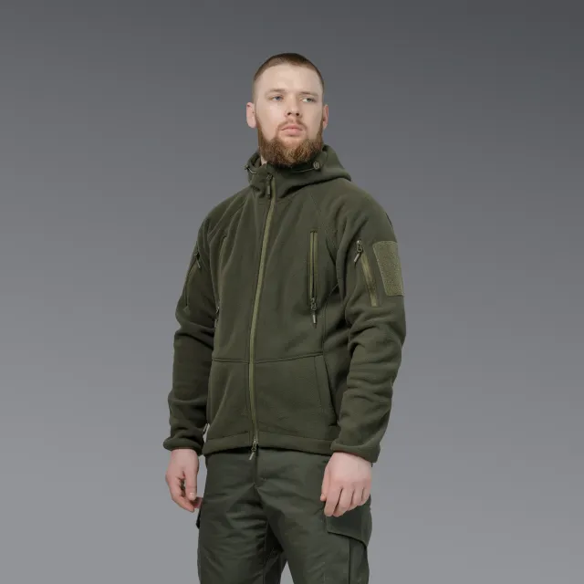2 - Флісова тактична кофта з капюшоном. Олива. Polyester. Розмір S