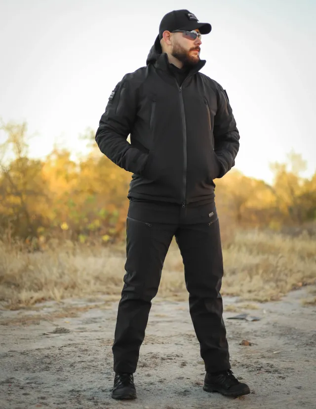 6 - Куртка тактична Softshell ХАНТЕР. Осінь-Весна Чорний. Розмір M (44-46)