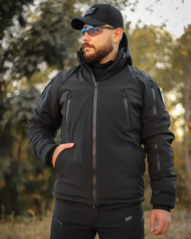 4 - Куртка тактична Softshell ХАНТЕР. Осінь-Весна Чорний. Розмір L (48-50)