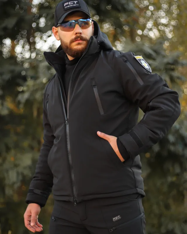 7 - Куртка тактична Softshell ХАНТЕР. Осінь-Весна Чорний. Розмір XL (52-54)