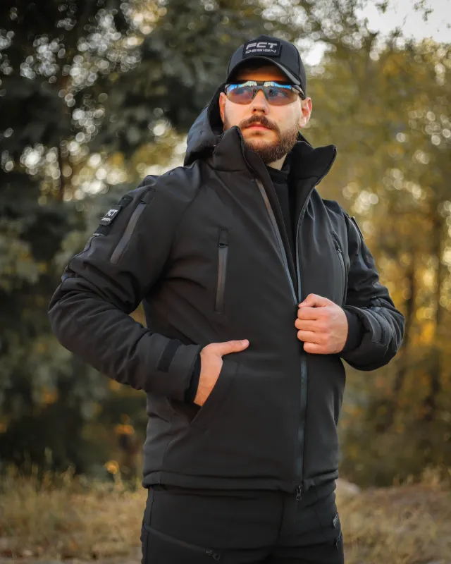 2 - Куртка тактична Softshell ХАНТЕР. Осінь-Весна Чорний. Розмір XXL (56-58)