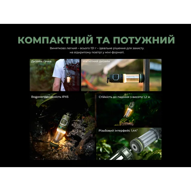 15 - Портативний фумігатор-ліхтар кемпінговий Flextail Tiny Repel S. Зелений