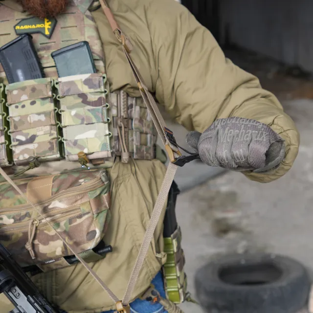 5 - Ремінь збройовий RAGNAROK триточковий з широким наплічником KRAKEN carbine. Койот