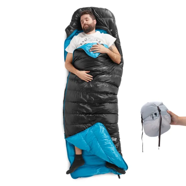 4 - Спальник з натуральним пухом Naturehike CW400 NH18C400-D, p-р L, чорно-блакитний