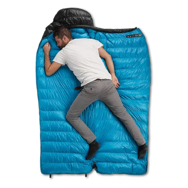 8 - Спальник з натуральним пухом Naturehike CW400 NH18C400-D, p-р L, чорно-блакитний