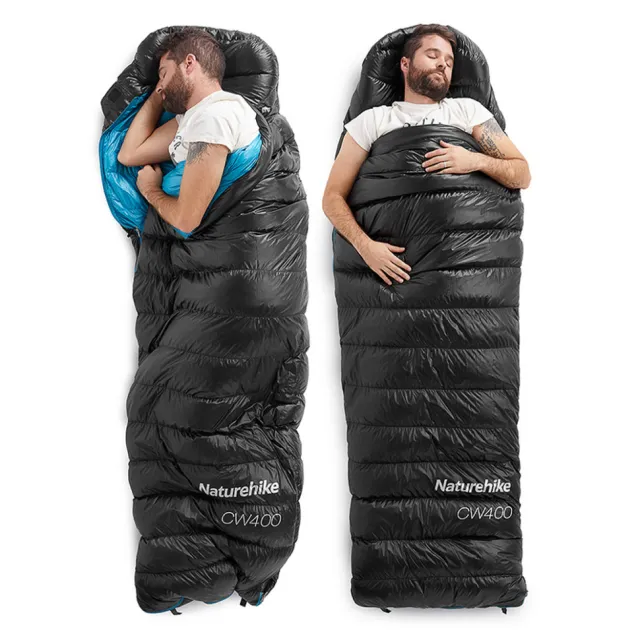 9 - Спальник з натуральним пухом Naturehike CW400 NH18C400-D, p-р L, чорно-блакитний