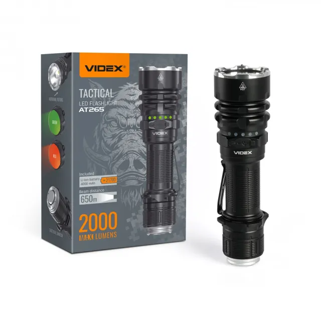 2 - Тактический светодиодный фонарь VIDEX 2000Lm 6500K. Черный матовый