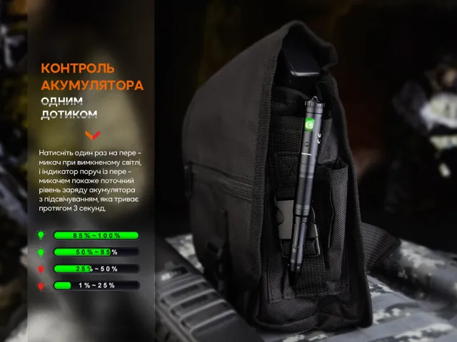 12 - Тактическая ручка Fenix T6 с фонариком. Черная