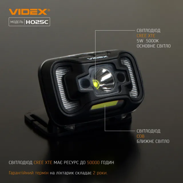 8 - Налобний світлодіодний ліхтар VIDEX 310Lm 5000K
