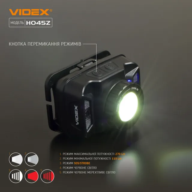 9 - Налобний світлодіодний ліхтар VIDEX 270Lm 5000K