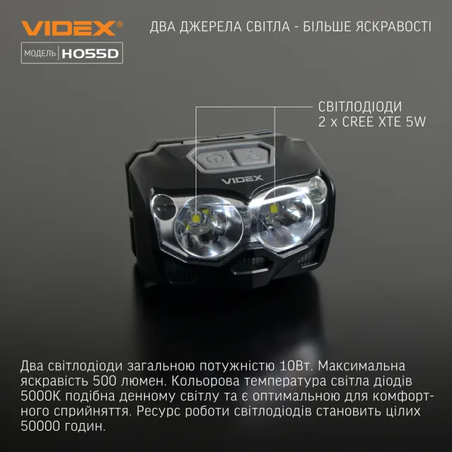 7 - Налобный светодиодный фонарь VIDEX 500Lm 5000K