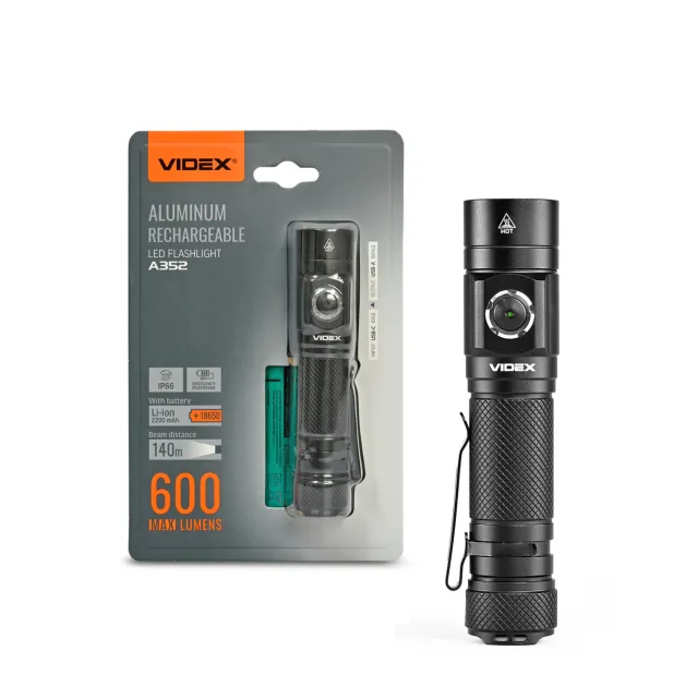 1 - Портативний світлодіодний ліхтарик VIDEX 600Lm 5000K