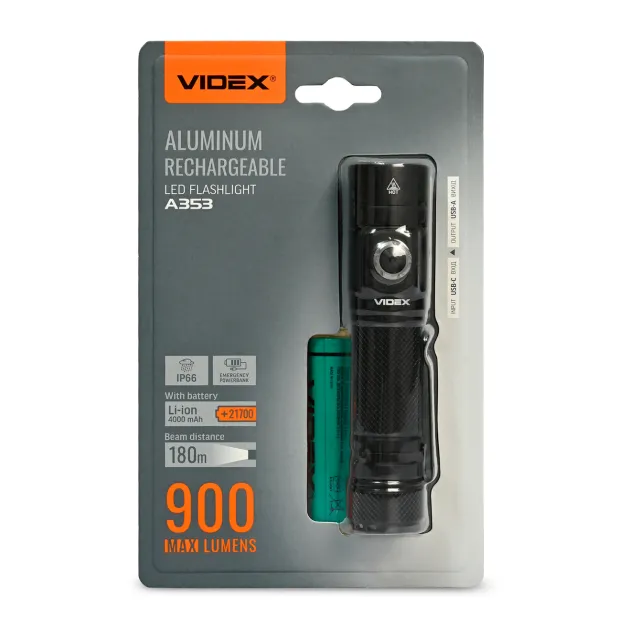 12 - Портативний світлодіодний ліхтарик VIDEX 900Lm 5000K