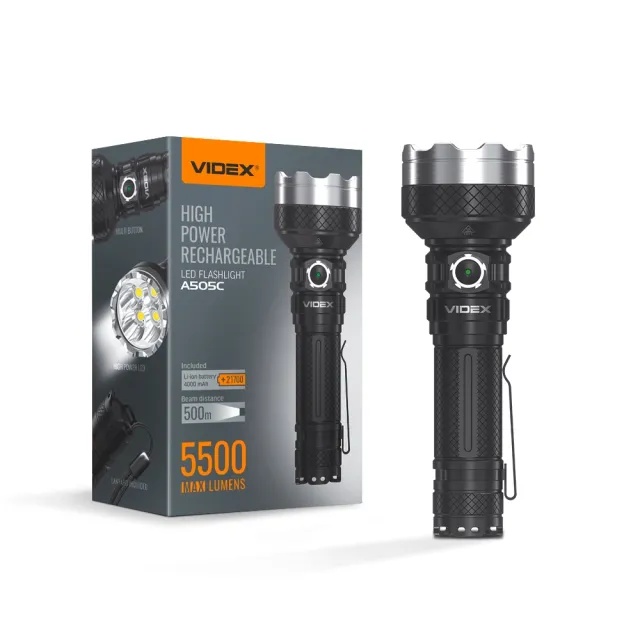 1 - Портативний світлодіодний ліхтарик VIDEX 5500Lm 5000K