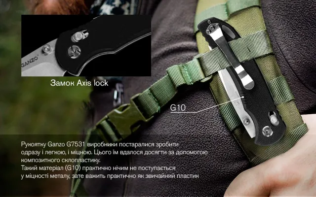 13 - Ніж складаний Ganzo G7531-BK. Чорний