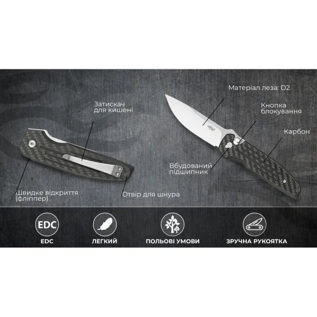12 - Нiж складаний Ganzo Firebird FH926-CF карбон