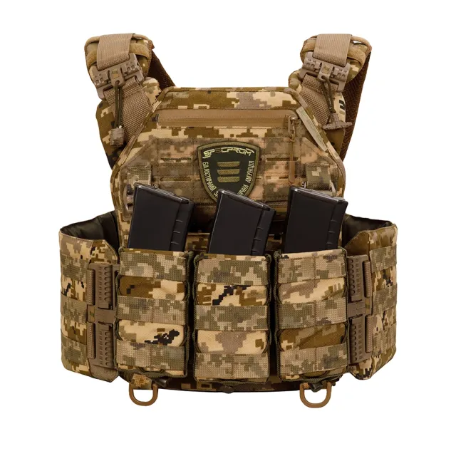 4 - Плитоноска Warmor Gen.3 Pro з системою швидкого скидання. (Комплект 3 підсумки) Molle. Колір Піксель ММ14