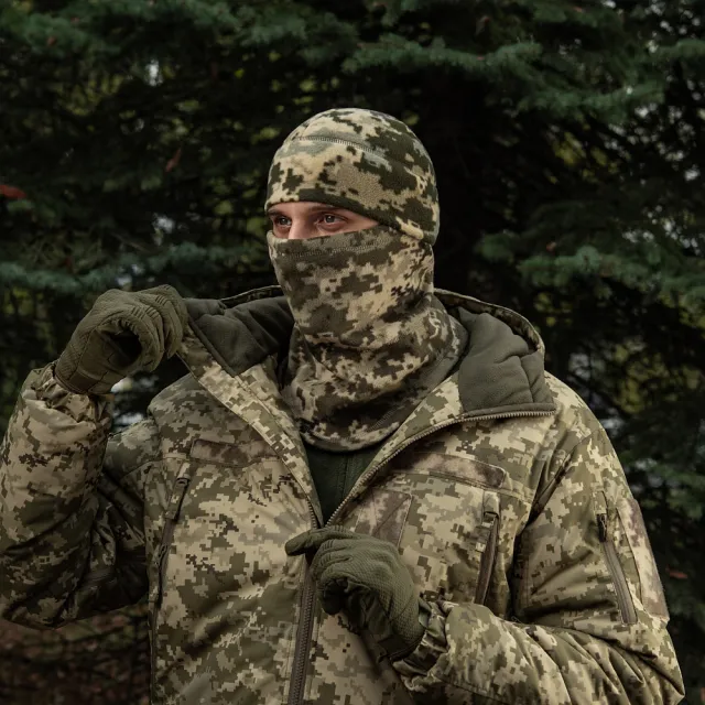 7 - Флисовый бафф, шарф M-Tac Elite Fleece анатомический с затяжкой. Пиксель