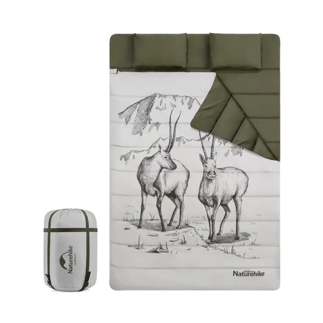 1 - Спальный мешок двухместный с подушками Naturehike NH21MSD06. Зеленый