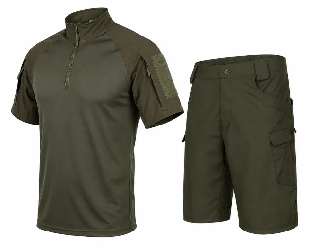 2 - Тактичний літній костюм з убаксом Combatant Raider Core короткий рукав та шортами Rip-Stop PolyCotton SPECPROM. Олива