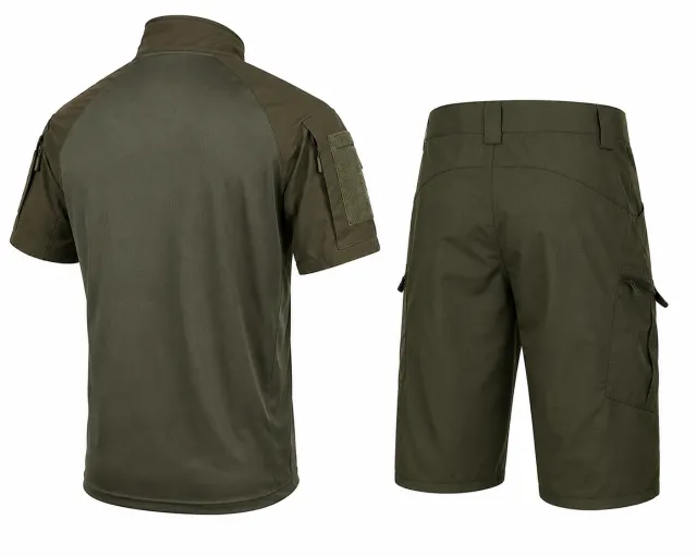 3 - Тактичний літній костюм з убаксом Combatant Raider Core короткий рукав та шортами Rip-Stop PolyCotton SPECPROM. Олива