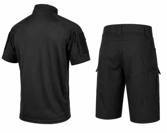 3 - Тактичний літній костюм з убаксом Combatant Raider Core короткий рукав та шортами Rip-Stop PolyCotton SPECPROM. Чорний