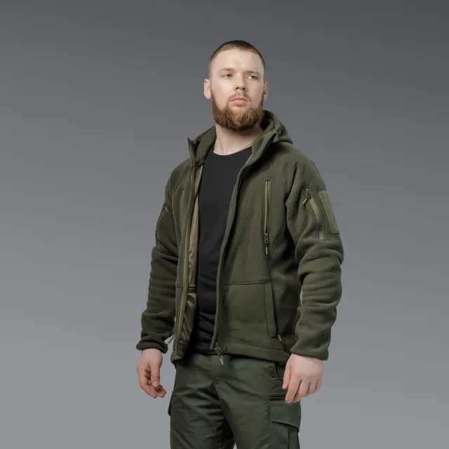 5 - Флісова тактична кофта з капюшоном. Олива. Polyester. Розмір S