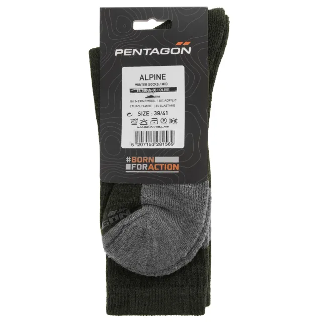 4 - Шкарпетки антибактеріальні Pentagon Alpine Merino Medium. Олива