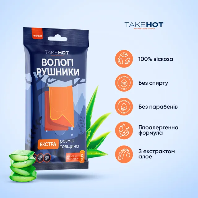 6 - Вологі одноразові рушники TakeHot (комплект 8 шт)