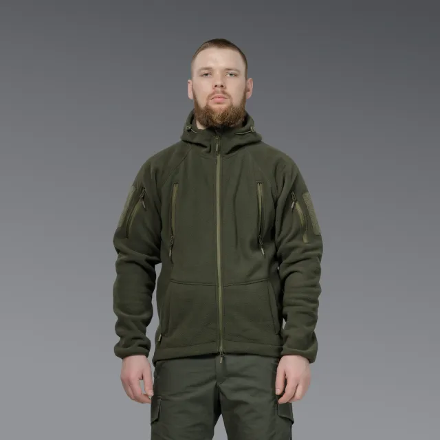 7 - Флісова тактична кофта з капюшоном. Олива. Polyester. Розмір S