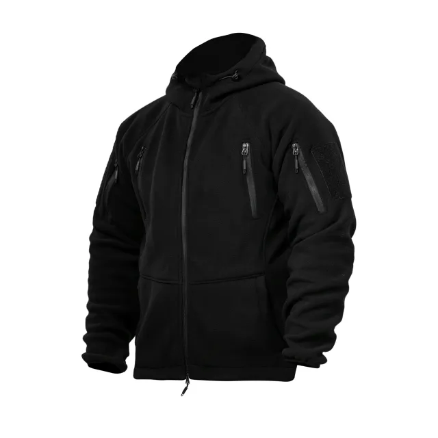 1 - Флісова тактична кофта з капюшоном. Чорна. Polyester. Розмір L