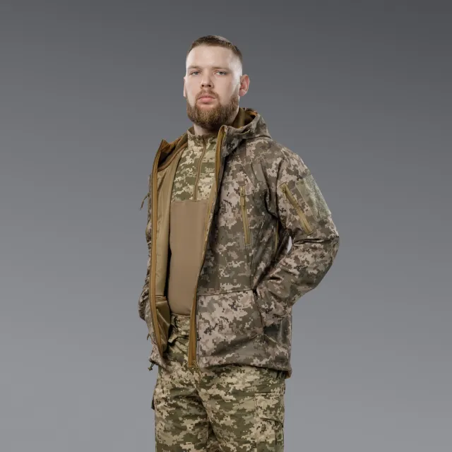4 - Куртка тактична SoftShell APEX Flex. Осінь-Весна Піксель. Розмір M