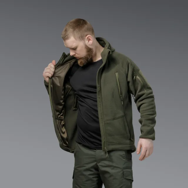 8 - Флісова тактична кофта з капюшоном. Олива. Polyester. Розмір S