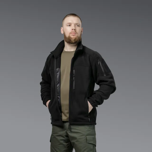 4 - Флісова тактична кофта на блискавці. Чорна. Polyester. Розмір XL