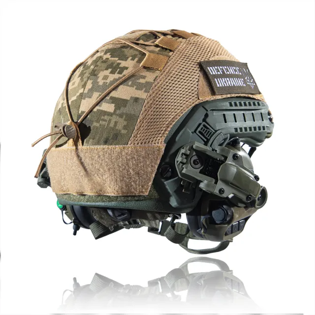 8 - Комплект: Шолом FAST TEAM WENDY 2.0 NIJ IIIA Олива + активні навушники EARMOR M32 (Олива), кріплення Чебурашка, Кавер Піксель, Розмір L