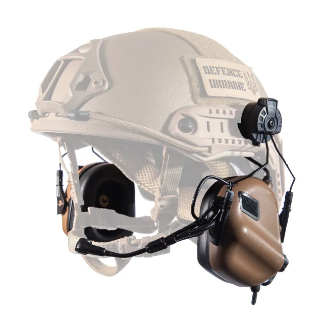 1 - Активні тактичні навушники з мікрофоном Earmor M32H MOD3 Helmet Version Койот