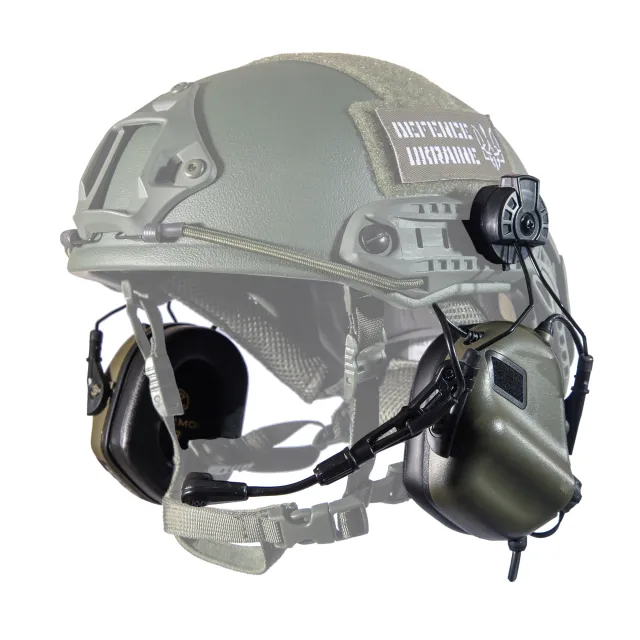 1 - Активні тактичні навушники з мікрофоном Earmor M32H MOD3 Helmet Version Олива