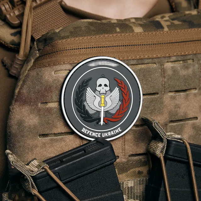 4 - ПВХ Патч (шеврон) “TASK FORCE 141” DEFENCE UKRAINE. Сірий