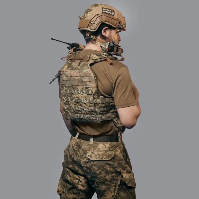 8 - Бронежилет 3-го класу (TUR PRO Gen 1). Вага 3.7 кг. (Комплект 4 підсумки). З системою швидкого скидання. Molle. З боковими карманами. Колір Піксель.