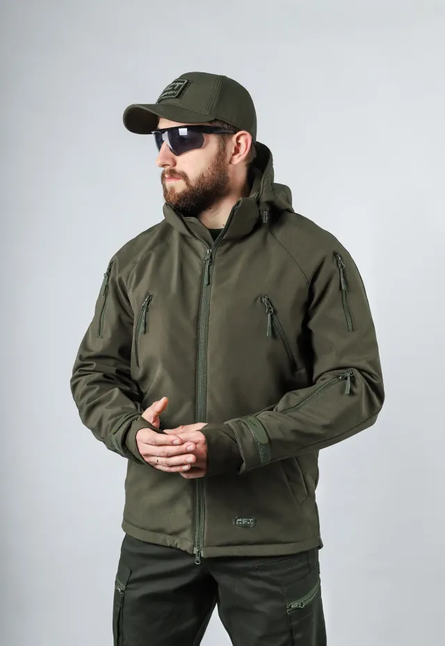 1 - Куртка тактична Softshell ХАНТЕР. Осінь-Весна Олива. Розмір XXL (56-58)